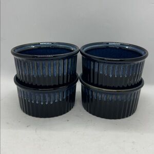 Basque Ceramique Andalusian Blue Ramekins Ceramic Stoneware Lot of 4 Preowned